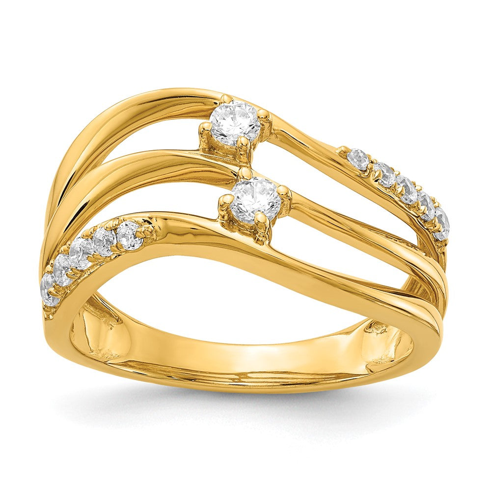 14K Yellow Gold 3 Row Wavy Diamond Ring
