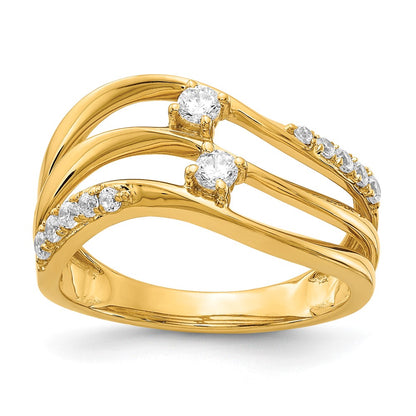14K Yellow Gold 3 Row Wavy Diamond Ring