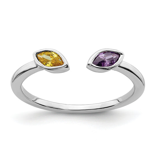 14K White Gold Marquise Amethyst And Citrine Ring