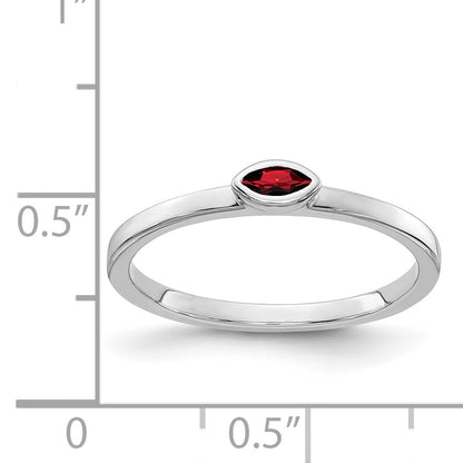 Solid 14k White Gold Bezel-set Marquise Simulated Garnet Ring