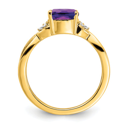 10K Yellow Gold Checkerboard Amethyst And Diamond Ring