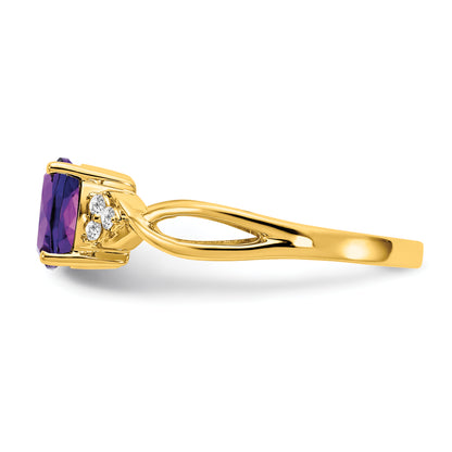 10K Yellow Gold Checkerboard Amethyst And Diamond Ring