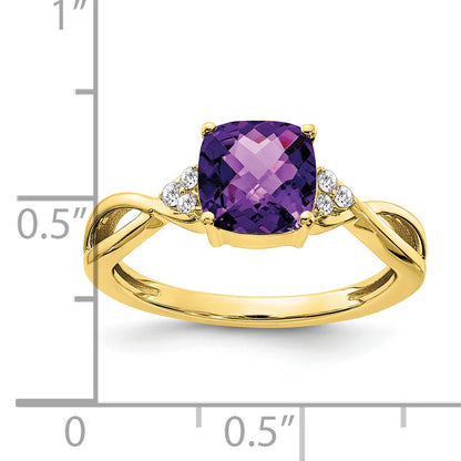 10K Yellow Gold Checkerboard Amethyst And Diamond Ring