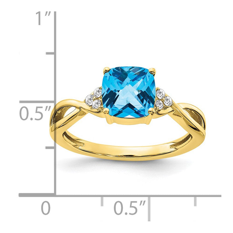 10K Yellow Gold Checkerboard Blue Topaz And Diamond Ring