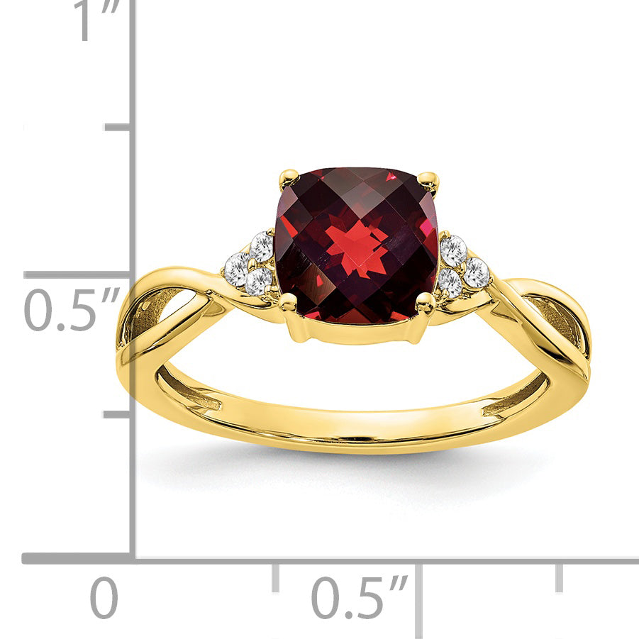10K Yellow Gold Checkerboard Garnet And Diamond Ring