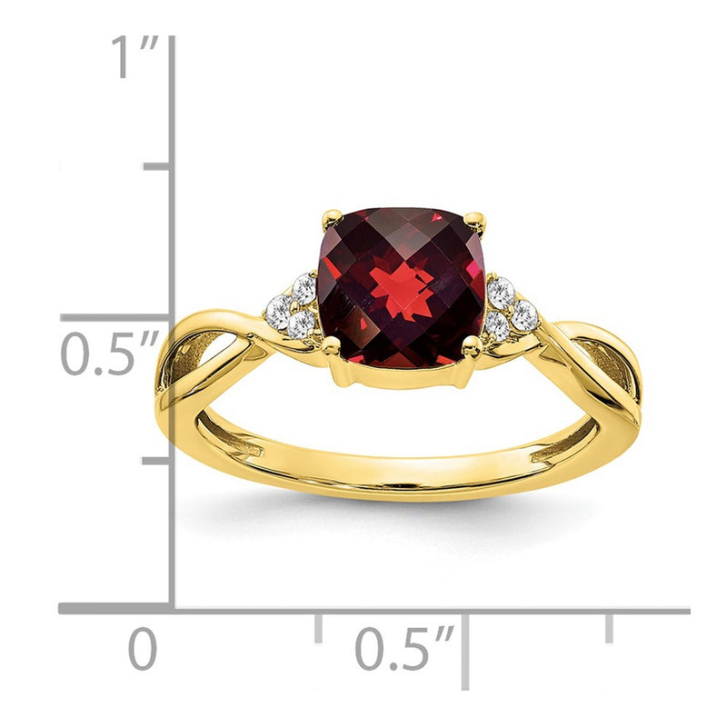10K Yellow Gold Checkerboard Garnet And Diamond Ring