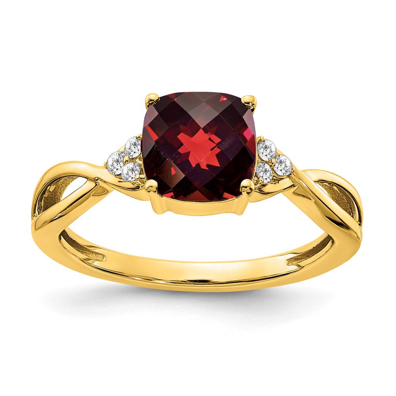 10K Yellow Gold Checkerboard Garnet And Diamond Ring