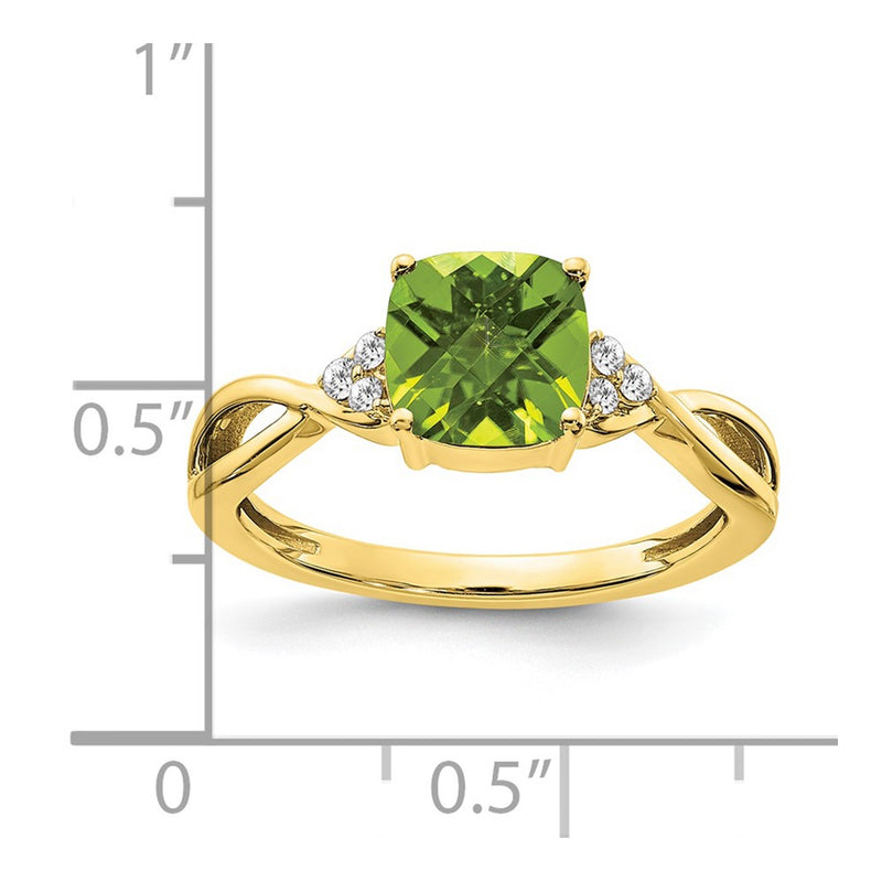 10K Yellow Gold Checkerboard Peridot And Diamond Ring