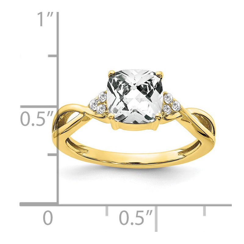 10K Yellow Gold Checkerboard White Topaz And Diamond Ring