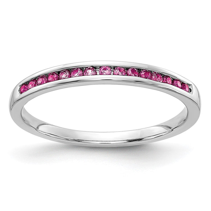 Solid 14k White Gold PinK Simulated Sapphire Channel Band