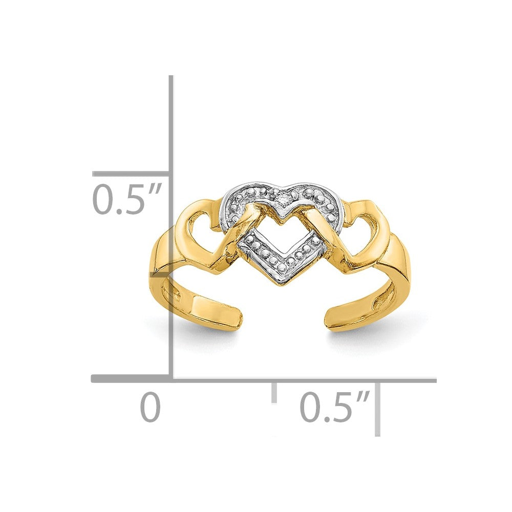 10K Yellow W/Rhodium Rhodium Diamond Heart Toe Ring
