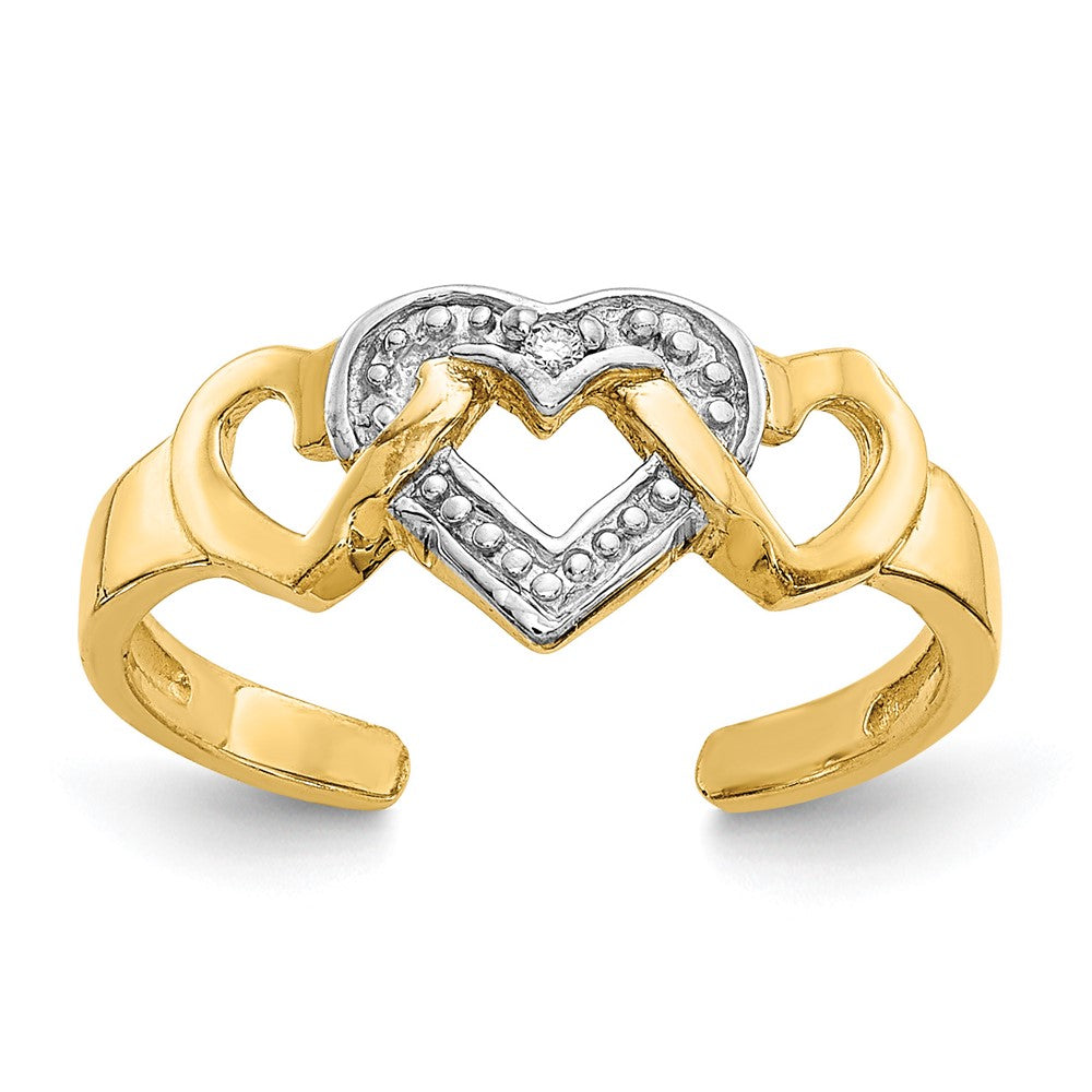 14K Yellow & Rhodium Diamond Heart Toe Ring