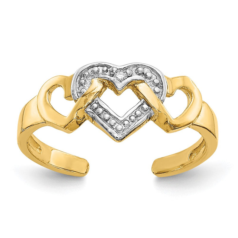 14K Yellow & Rhodium Diamond Heart Toe Ring