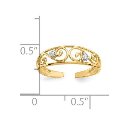 10K Yellow Gold .02Ct Diamond Scroll Toe Ring