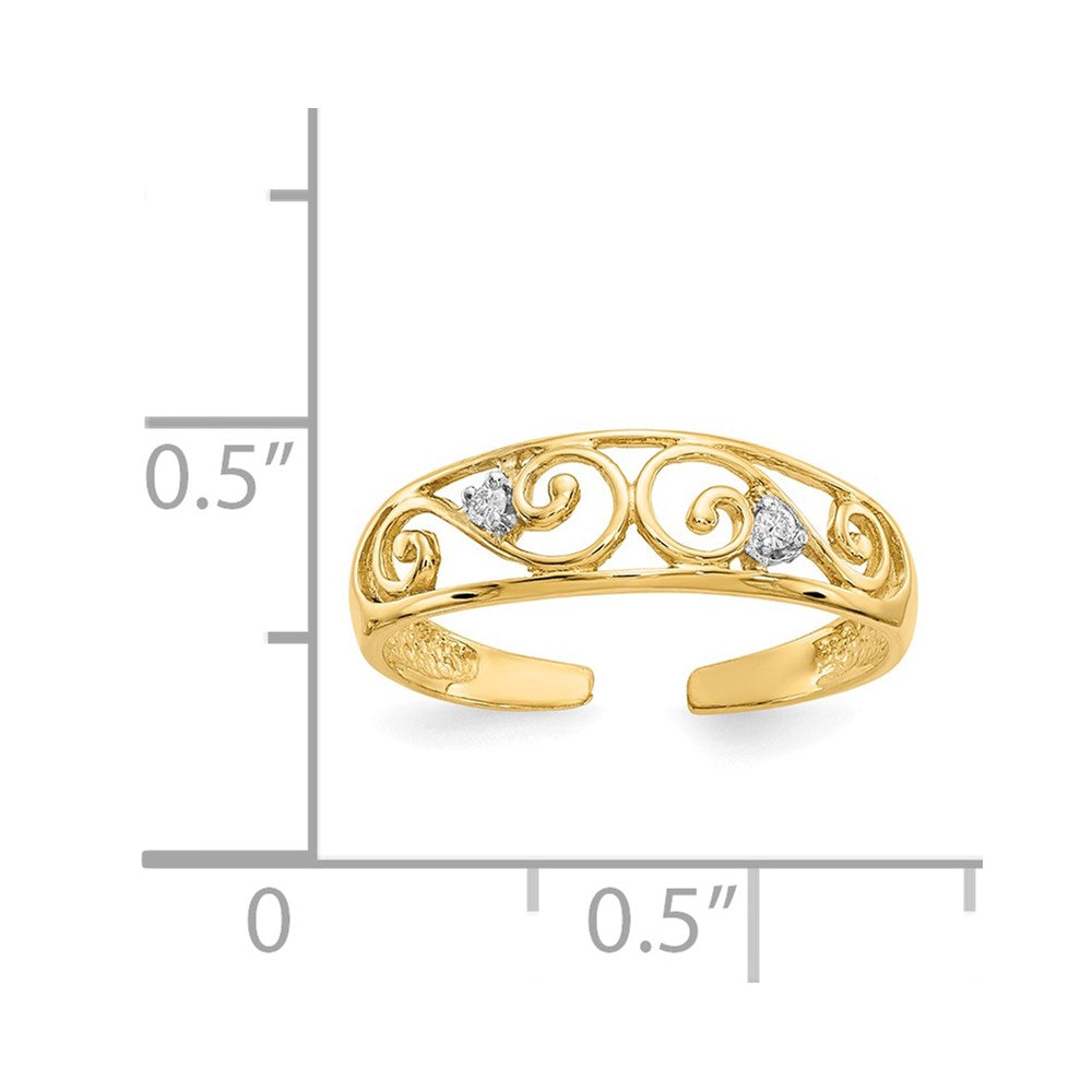 14K Yellow Gold .02Ct Diamond Scroll Toe Ring