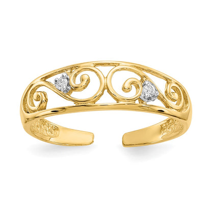 14K Yellow Gold .02Ct Diamond Scroll Toe Ring