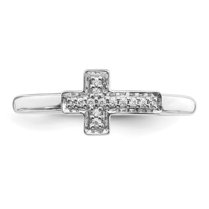 14K White Gold Diamond Cross Ring