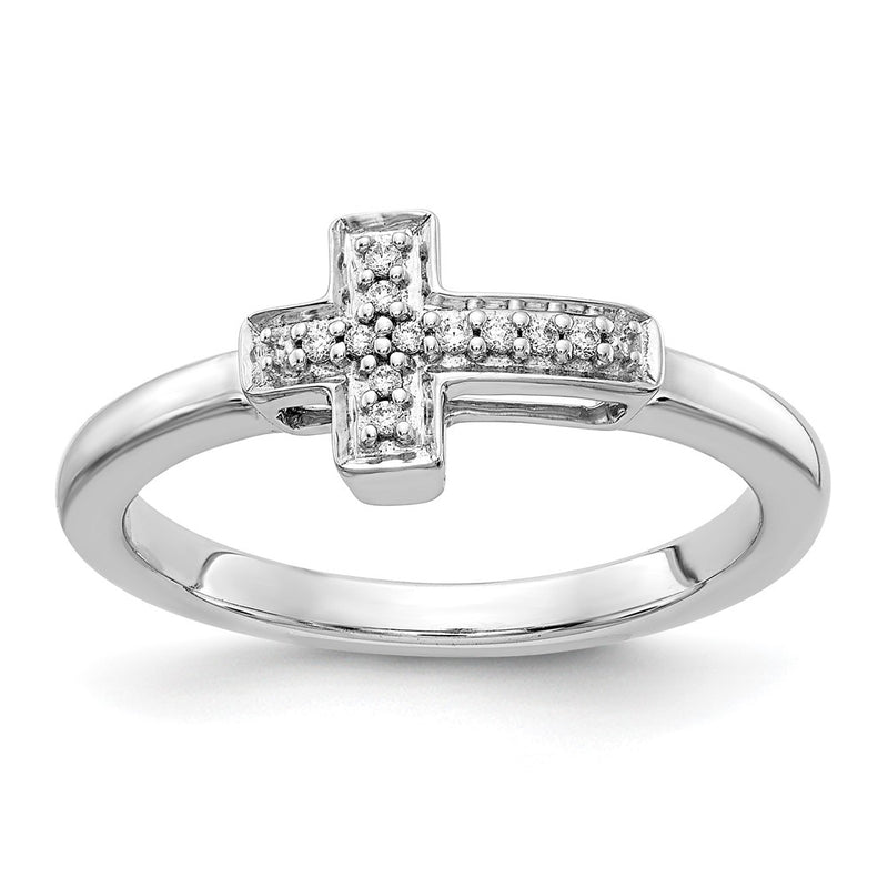 14K White Gold Diamond Cross Ring
