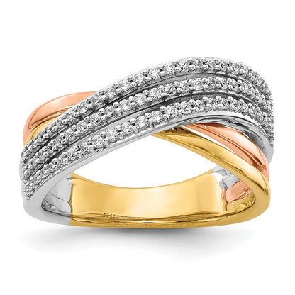 14K Tri Color Overlap Diamond Ring