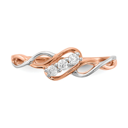14k Two-Tone Rose and White Gold 1/6 Ct. Lab Grown Diamond VS/SI+ G+ Three Stone Twist Ring