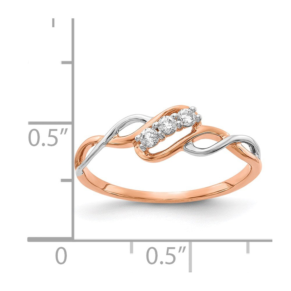 14K Two Tone 3 Stone Diamond Polished Twist Ring