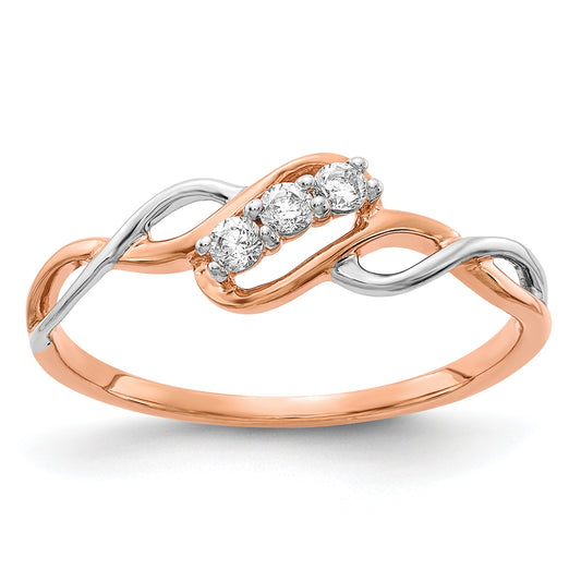 14k Two-Tone Rose and White Gold 1/6 Ct. Lab Grown Diamond VS/SI+ G+ Three Stone Twist Ring