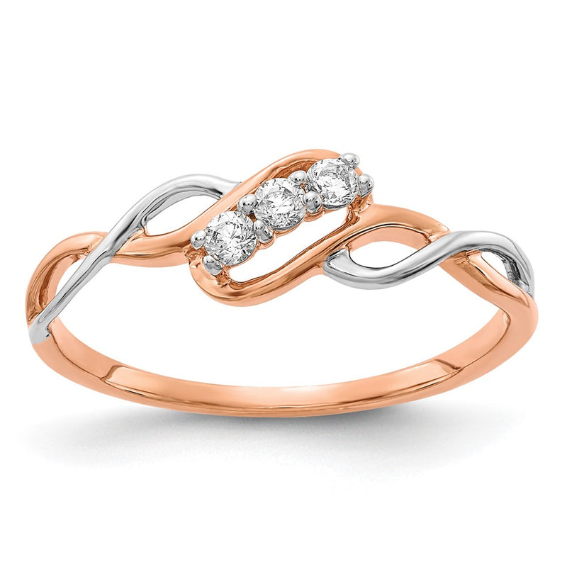 14k Two-Tone Rose and White Gold 1/6 Ct. Lab Grown Diamond VS/SI+ G+ Three Stone Twist Ring