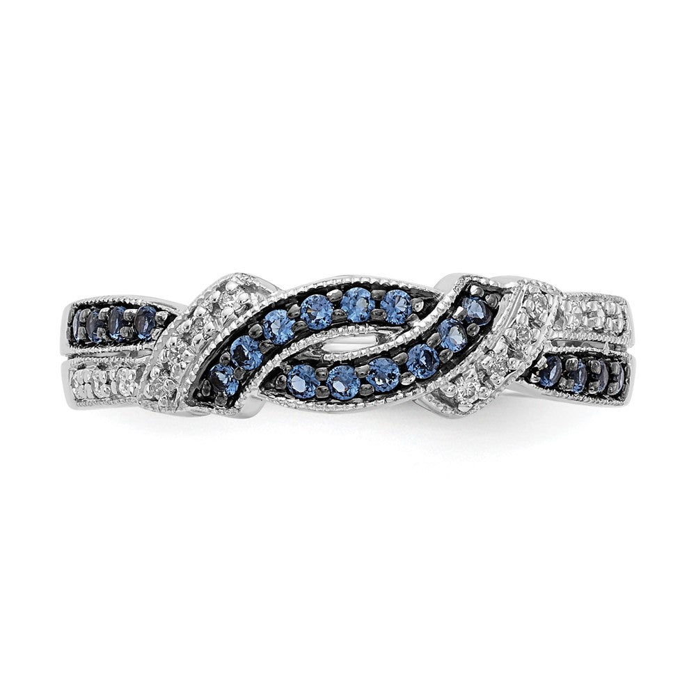 14K White Gold Black Rhodium And Blue Diamond Ring