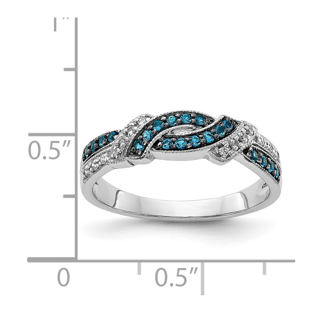 14K White Gold Black Rhodium And Blue Diamond Ring