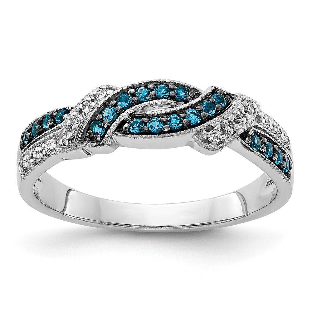14K White Gold Black Rhodium And Blue Diamond Ring
