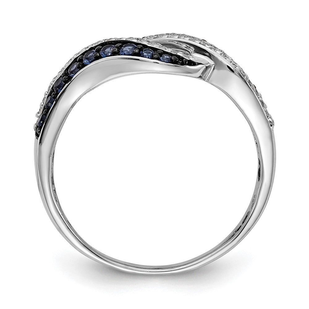 14K White Gold Blue And Diamond Swirl Ring