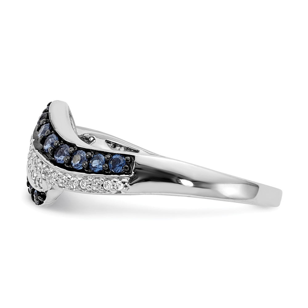 14K White Gold Blue And Diamond Swirl Ring