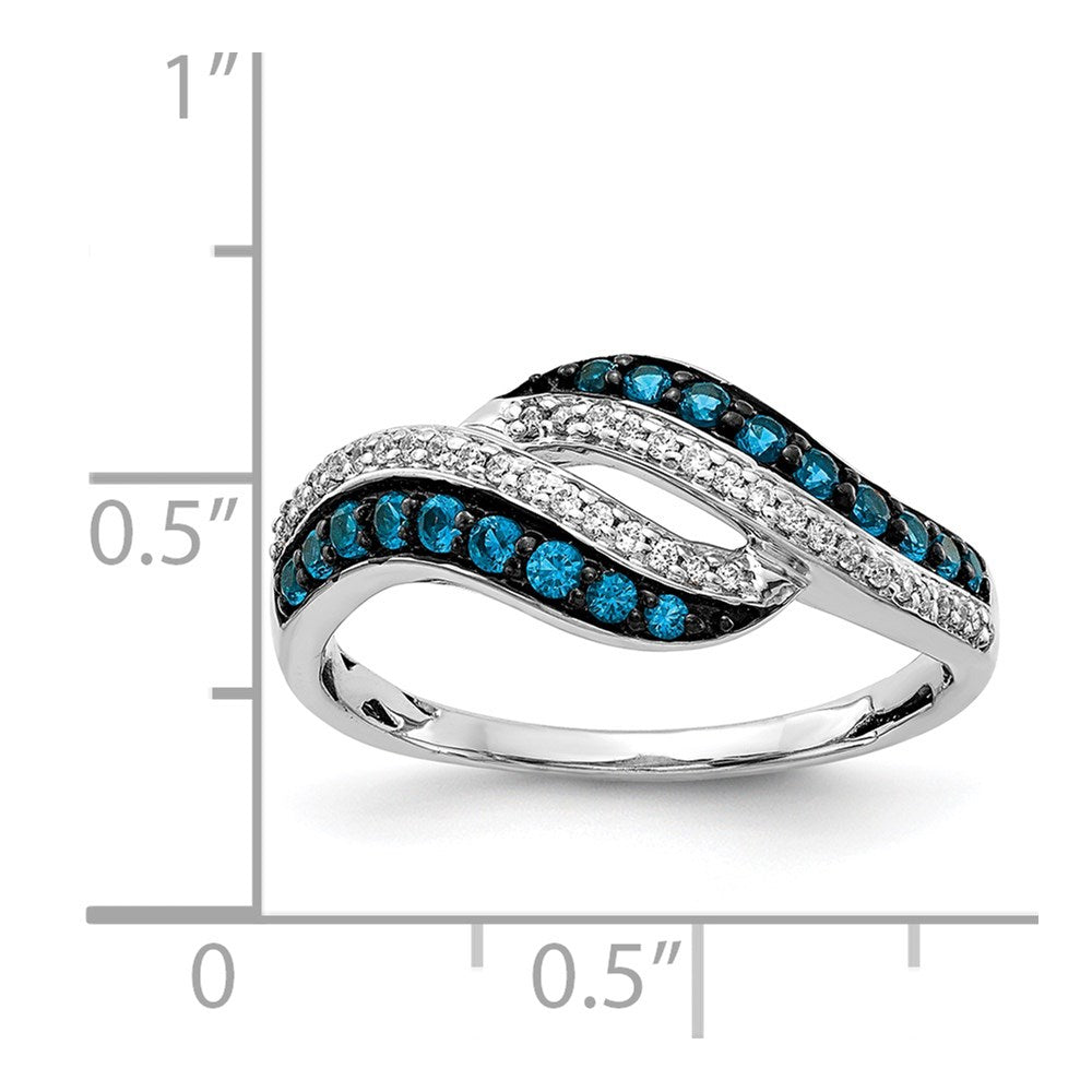 14K White Gold Blue And Diamond Swirl Ring