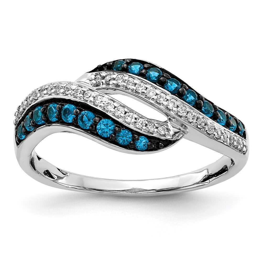 14K White Gold Blue And Diamond Swirl Ring