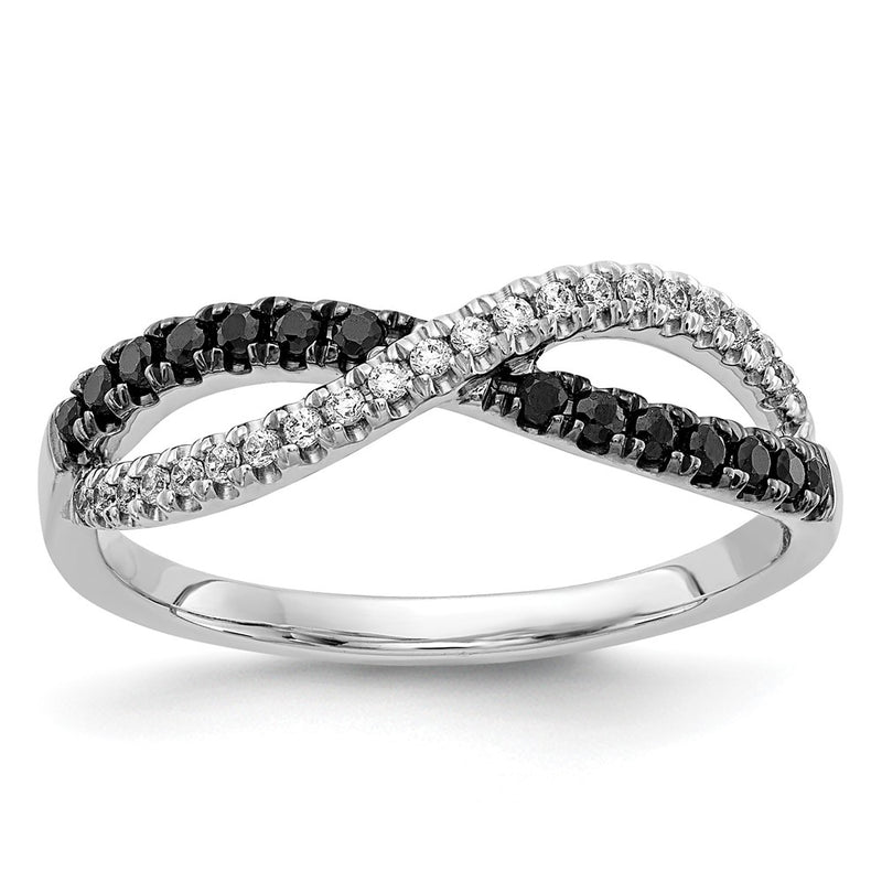 14K White Gold Black And Diamond Twisted Ring
