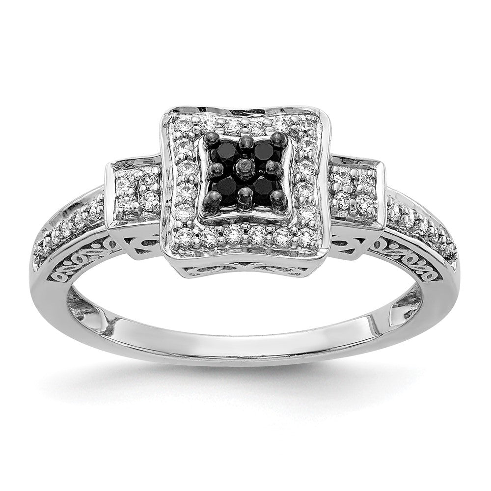 14K White Gold And Black Diamond Square Ring