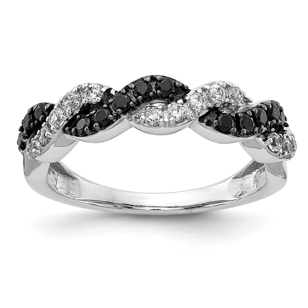 14K White Gold Black/White Diamond Twist Ring