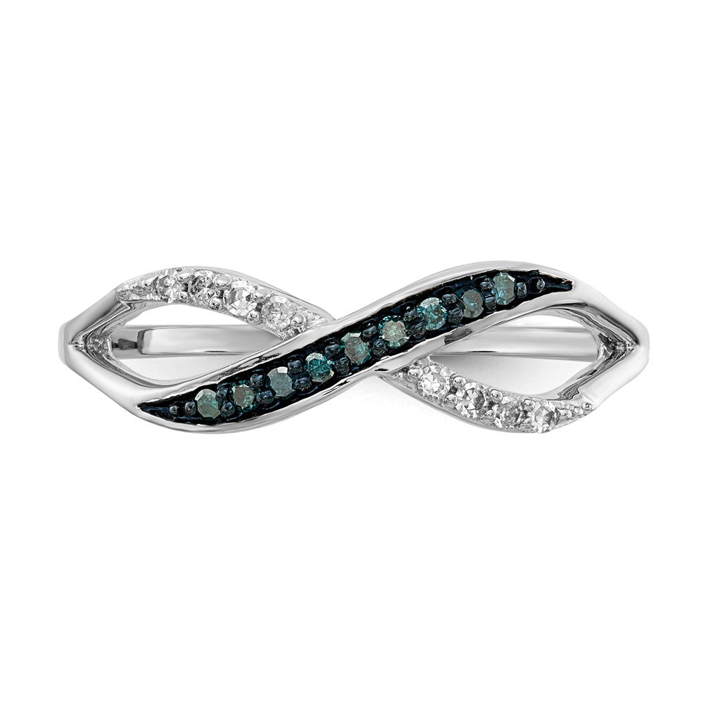 14K White Gold W/ Blue And Diamond Crisscross Ring