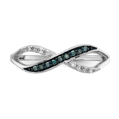 14K White Gold W/ Blue And Diamond Crisscross Ring