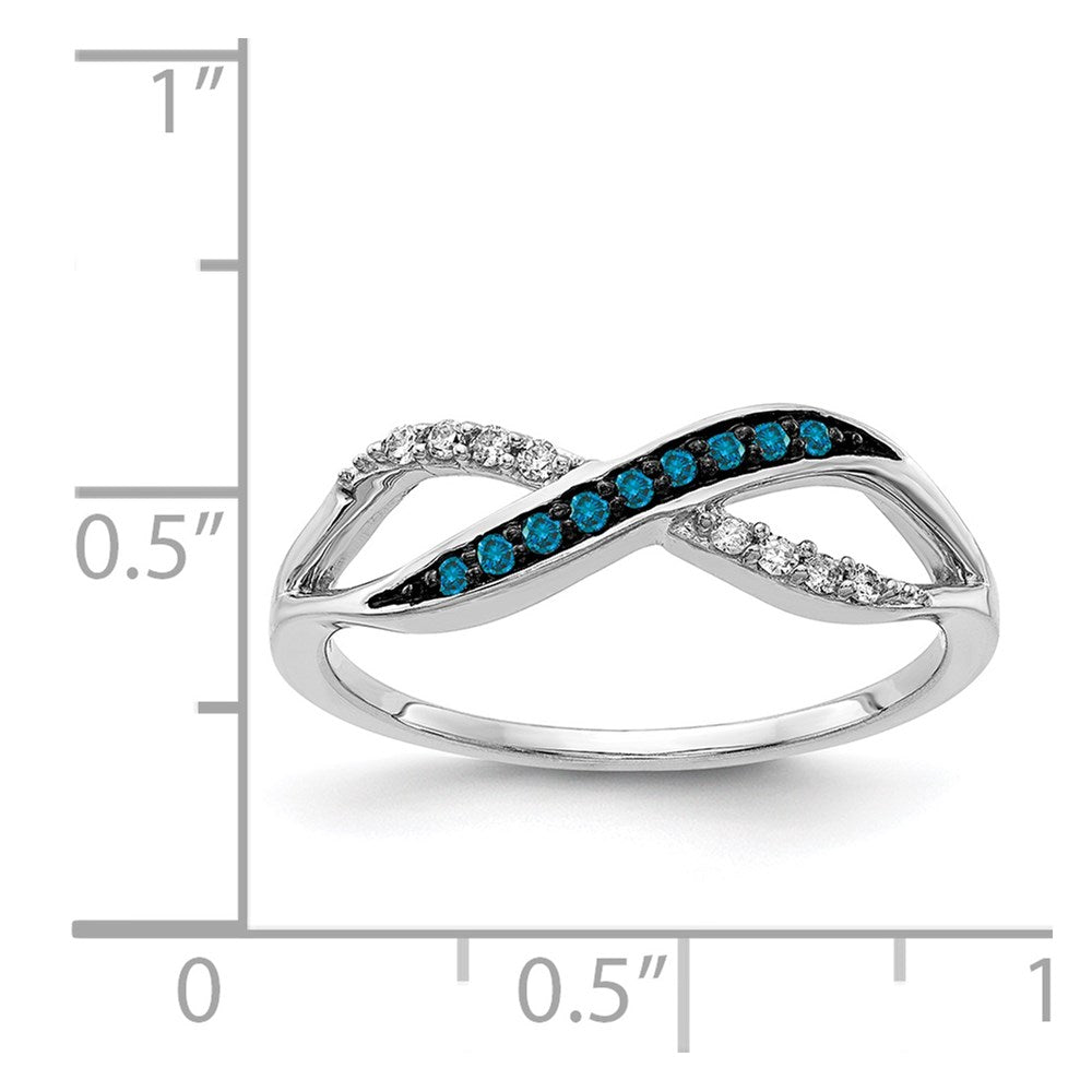 14K White Gold W/ Blue And Diamond Crisscross Ring