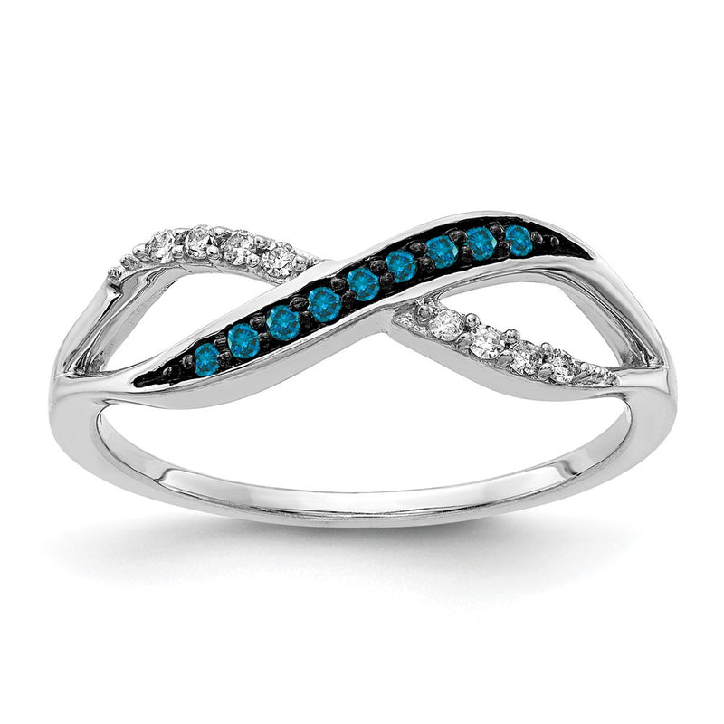 14K White Gold W/ Blue And Diamond Crisscross Ring