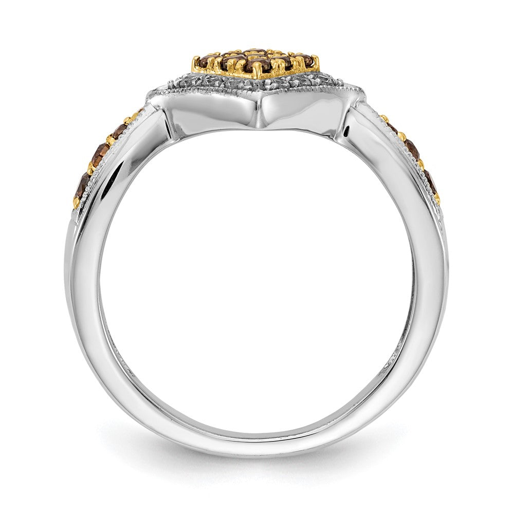 14K White Gold Yellow Rhodium And Champagne Diamond Ring