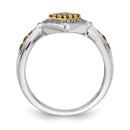 14K White Gold Yellow Rhodium And Champagne Diamond Ring