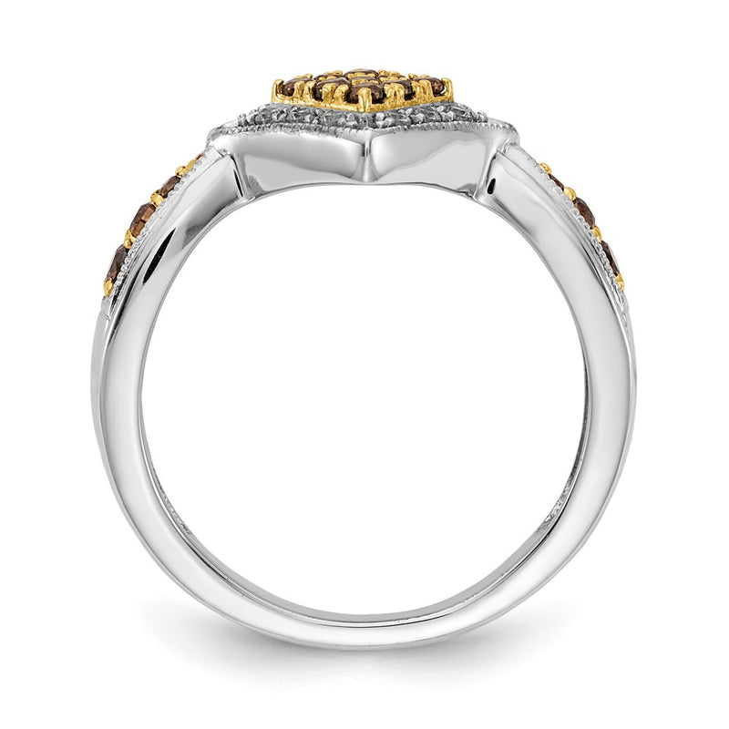 14K White Gold Yellow Rhodium And Champagne Diamond Ring