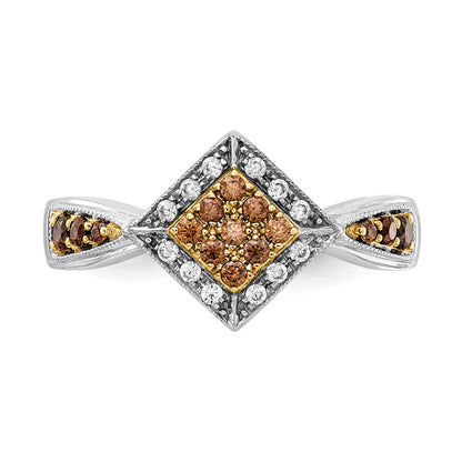 14K White Gold Yellow Rhodium And Champagne Diamond Ring