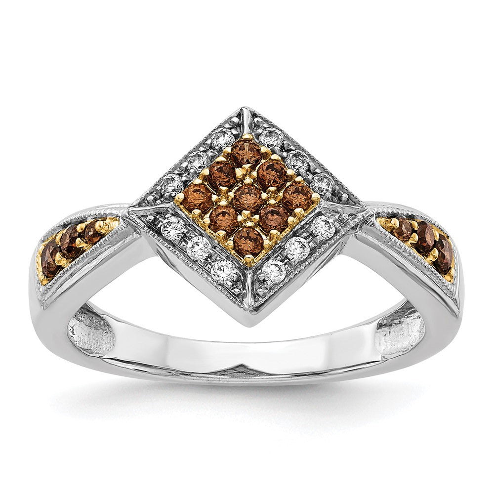 14K White Gold Yellow Rhodium And Champagne Diamond Ring