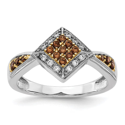 14K White Gold Yellow Rhodium And Champagne Diamond Ring