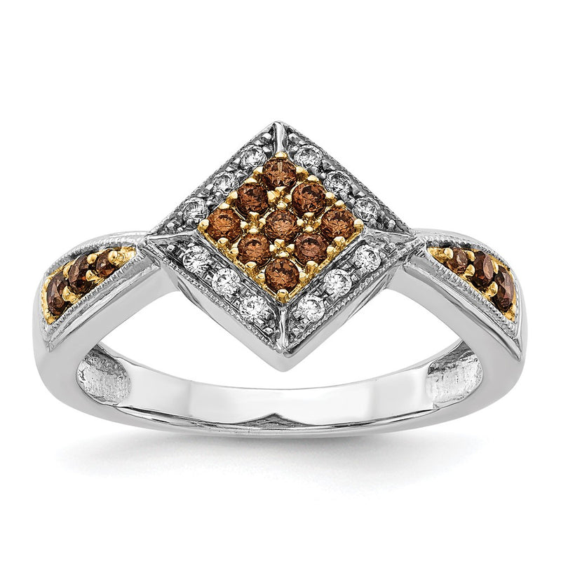 14K White Gold Yellow Rhodium And Champagne Diamond Ring