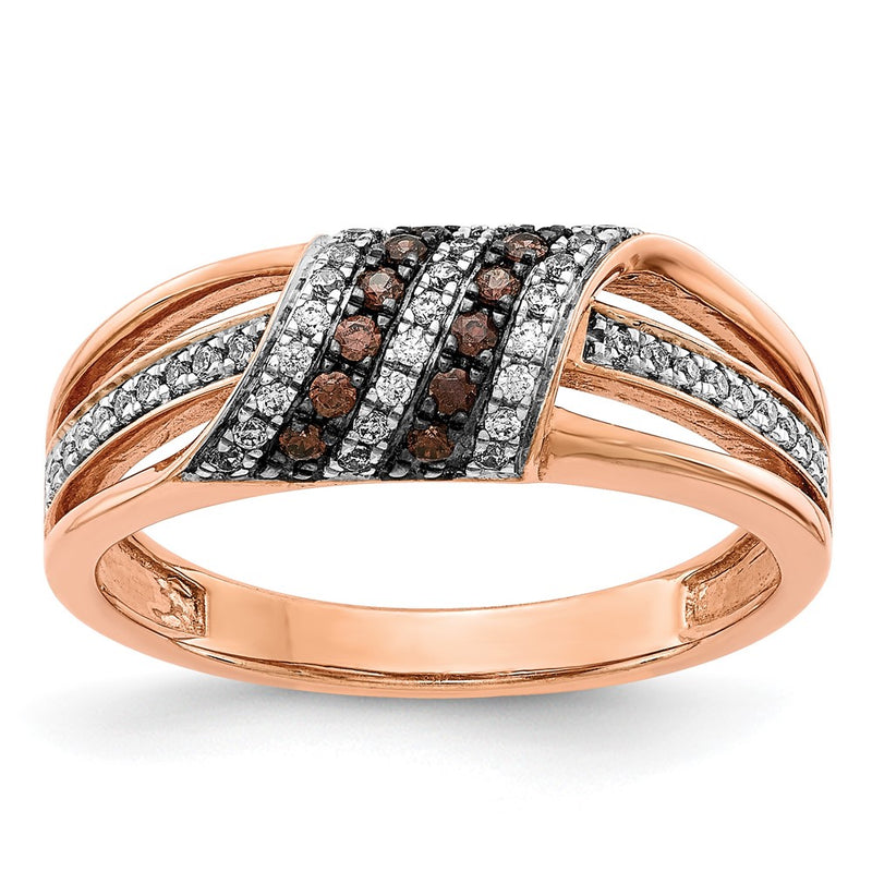 14K Rose Gold White And Champagne Diamond Ring