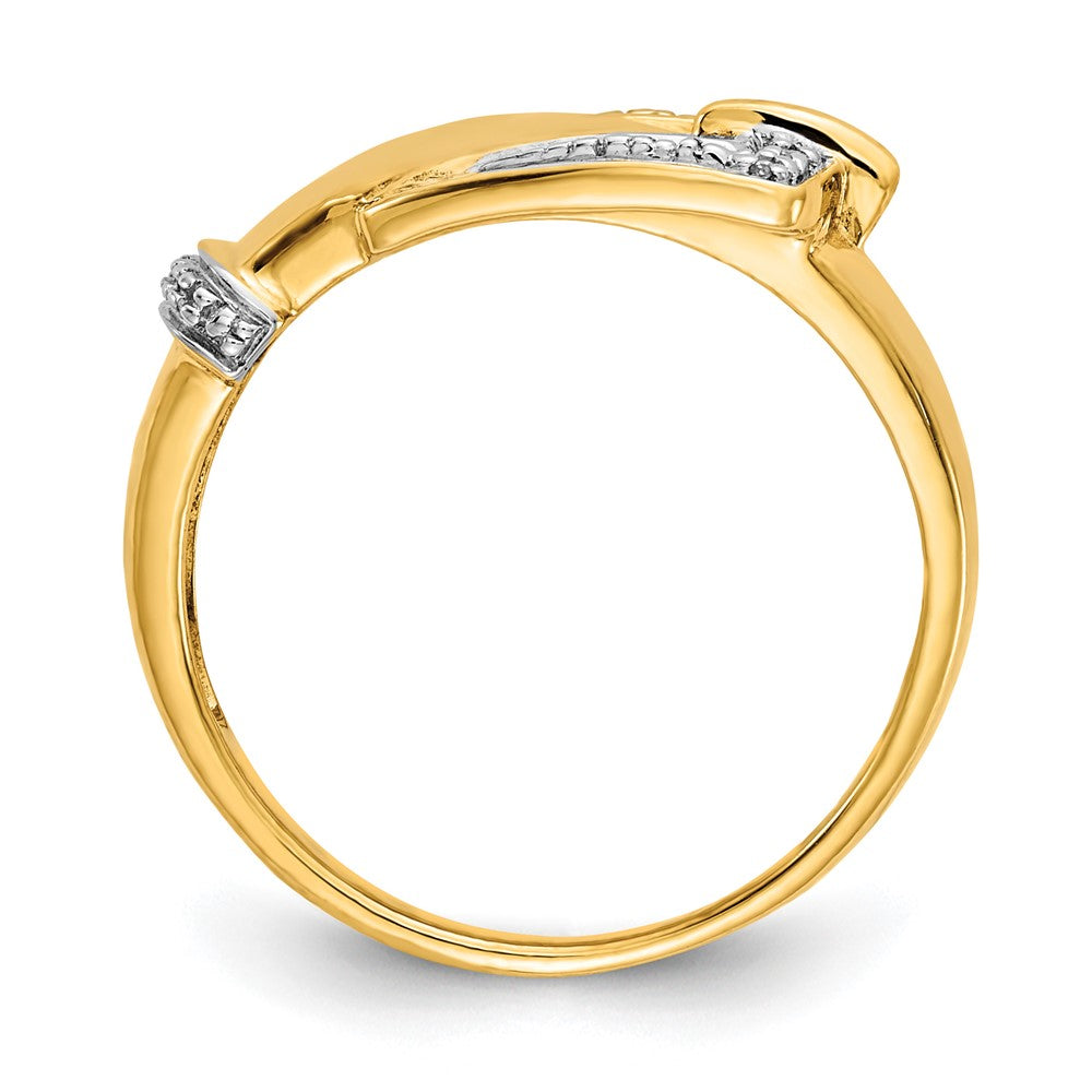14K Yellow Gold Rhodium Diamond Buckle Ring